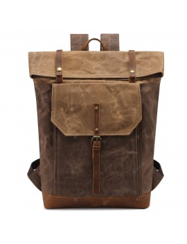 Oil Wax Canvas Retro Shoulder Bag Men Students Travel Backpack Computer Bag Waterproof