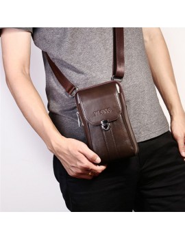 Genuine Leather Multi-functional 7 Inch Phone Bag Waist Bag Crossbody Bag For Men