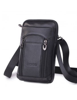 Men Genuine Leather Business Casual Multi-functional 7 Inch Phone Bag Waist Bag Crossbody Bag