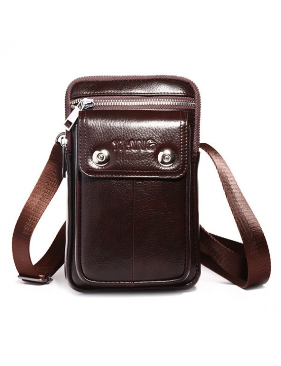 Multi-functional 7 Inch Phone Bag Genuine Leather Business Waist Bag Crossbody Bag For Men