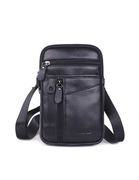 Multi-functional Genuine Leather 7 Inch Phone Bag Waist Bag Crossbody Bag For Men