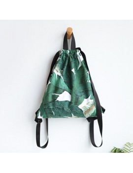 Fresh Print Leaf Canvas Backpack Leisure Handbag