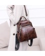 Travel PU Multi-function Backpack Solid Shoulder Bag For Women