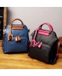 Women Faux Leather Pure Color Backpack Large Capacity Shoulder Bag