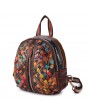 Women Genuine Leather Hand Stitching Patchwork Backpack Multi-Slot Handbags