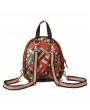 Women Genuine Leather Hand Stitching Patchwork Backpack Multi-Slot Handbags