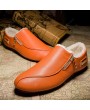 Autumn and Winter Men's Leather Shoes Plus Velvet Warm Cotton Casual Footwear