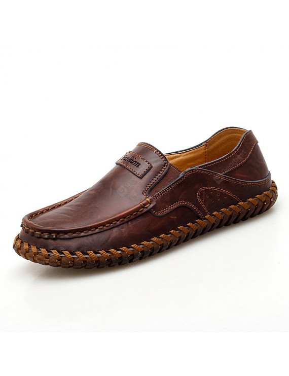 Large Size Men's Casual Leather Shoes Round Toe Non-slip Driving Shoes