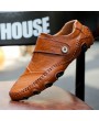 Men Casual Leather Shoes Low Top Round Toe British Style Driving Peas Shoes