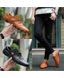 Men Casual Leather Shoes Low Top Round Toe British Style Driving Peas Shoes