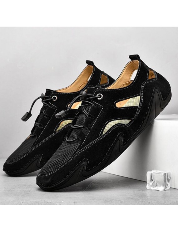 Men Casual Leather Shoes Round Toe Flat Heel Breathable Footwear Outdoor Driving Peas Shoes