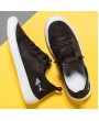 Men Casual Shoes Solid Color Round Toe Shoes with Letter Embroidery