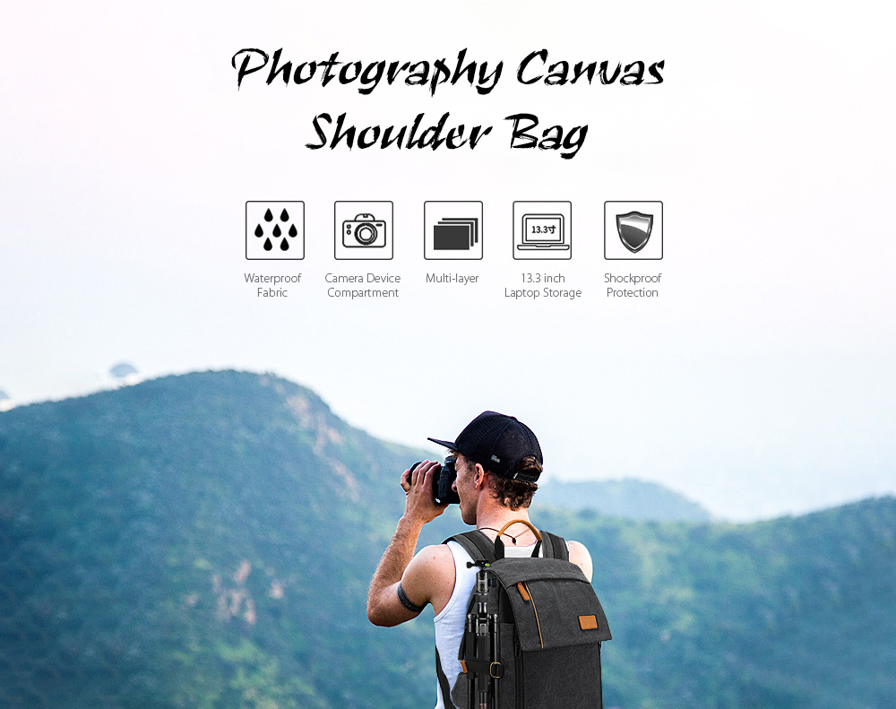 Camera Bag Shoulder Bag Multifunction Canvas Bag Outdoor Backpack - Dark Gray