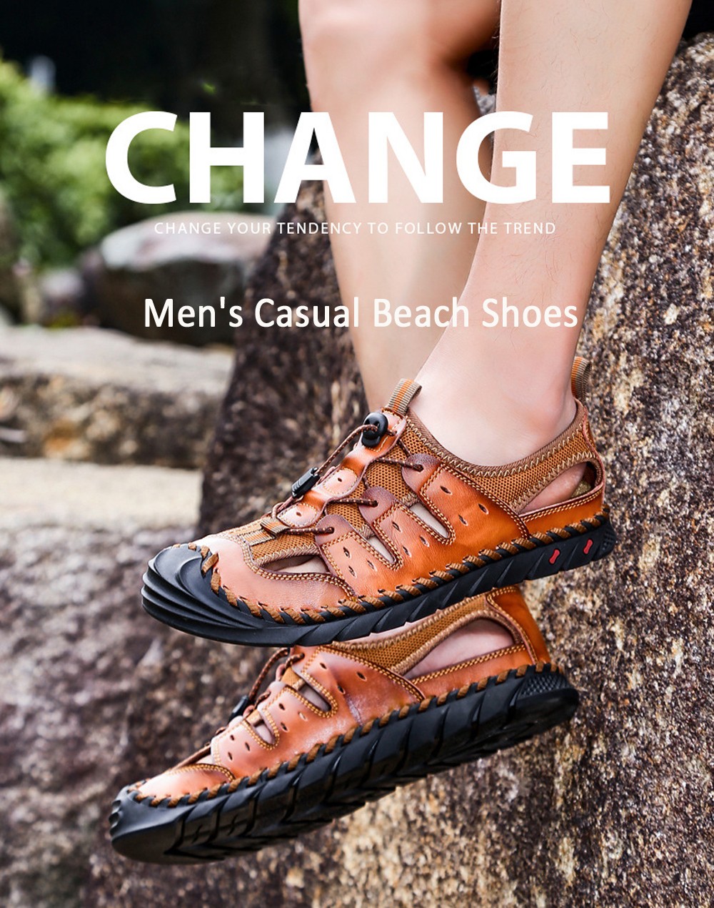 Men Beach Shoes Summer Outdoor Sandals Large Size Breathable Round Toe Stitching Casual Footwear - Brown EU 38