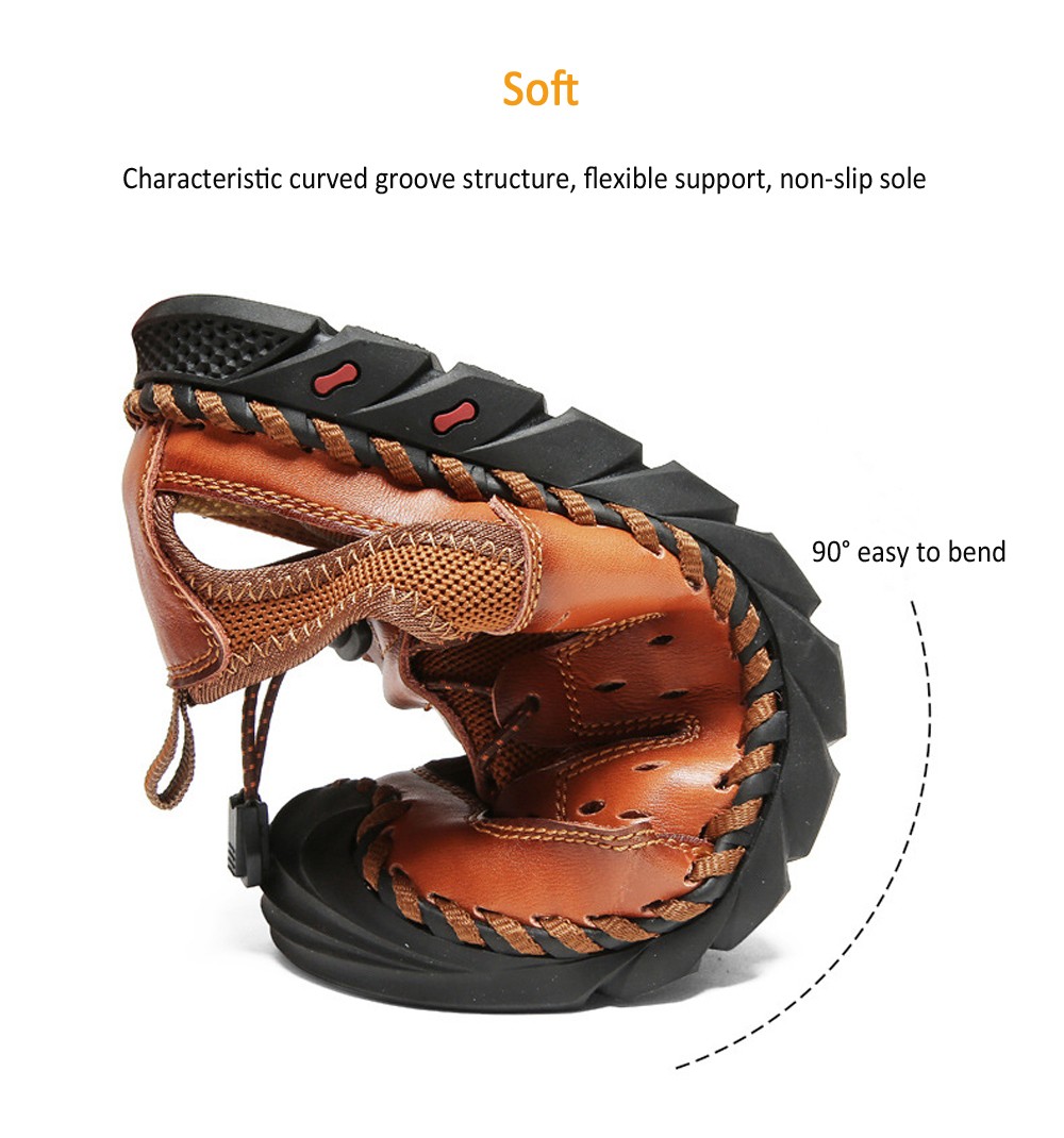 Men Beach Shoes Summer Outdoor Sandals Large Size Breathable Round Toe Stitching Casual Footwear - Brown EU 38