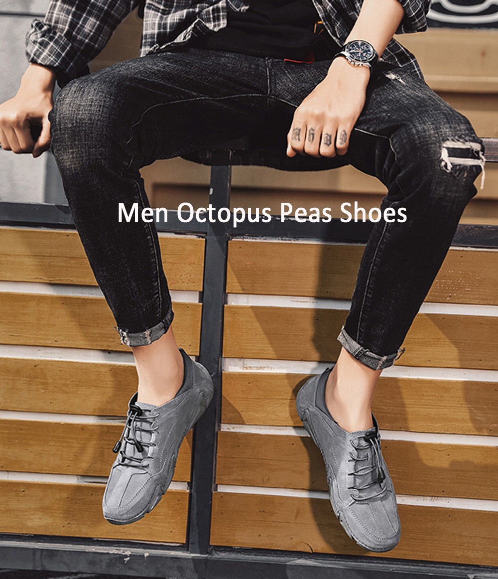 Men Octopus Peas Shoes Breathable Casual Lazy Driving Leather Shoes - Light Khaki EU 39