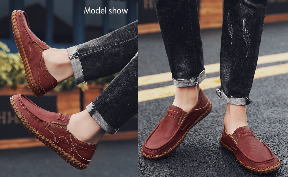 Spring and Autumn Large Size Men's Soft Leather Casual Shoes model show