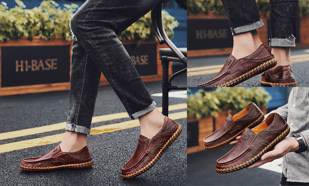 Spring and Autumn Large Size Men's Soft Leather Casual Shoes model show